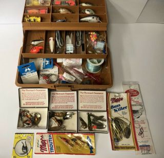 Vintage Fenwick 1050 Tackle Box Loaded With Fishing Lures Mepps Rapala Bass