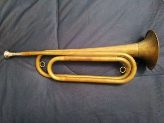 Antique Us Regulation Army Military Brass Bugle Made In Us