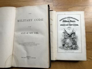 1865,  1871 York State Military code Regulations Books Antique HC 2
