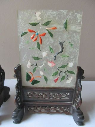 Pair Antique CHINESE Jade Panel TABLE SCREENS Carved Wooden Base AS FOUND 2