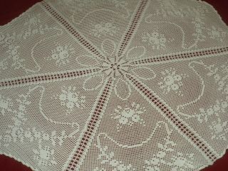 Antique&vintage Handmade White Roses Cotton Crochet Lace Tablecloth Code:b191