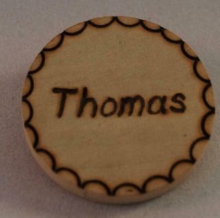 Vintage Handmade Thomas Wood Pin Pinback Button Badge