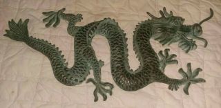 Brass Chinese Dragon Shape Lounge Wall Decor Hanger Oriental Art