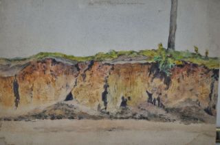 Antique French Watercolor Painting,  Vintage Watercolor Landscape Painting,  Lands