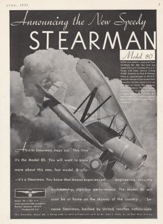 1933 Stearman Aircraft Ad 8/23/2020f