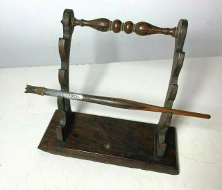 Vtg Antique Dip Pen Stand Rest Holder Turned Old Treen Wood W/ E Faber Victorian