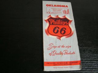 1957 Phillips 66 Road Map Oklahoma " Teepees To Towers " 50 Years Of Statehood