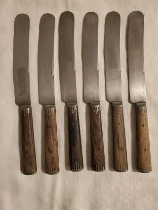 Antique Civil War Era - Set Of Six Wood Handle Dinner Knife Flatware American Co