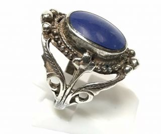 Vintage 925 Sterling Silver Blue Lapis Lazuli Ring Unique Open Design Size 7 2