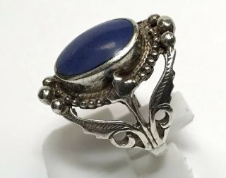 Vintage 925 Sterling Silver Blue Lapis Lazuli Ring Unique Open Design Size 7 3