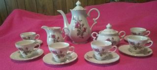 Vintage Esco China Tea Set Rose Pattern Tea Cups Saucers Sugar Creamer Pitcher