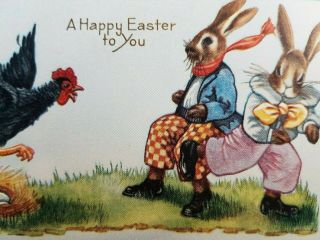 Vintage Postcard Easter Bunny Anthropomorphic Dressed Rabbits Whitney Made Comic