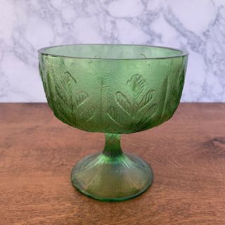 Vintage 1978 F.  T.  D.  Green Glass Footed Vase Pedestal Flower Bowl Candy Dish Ftd