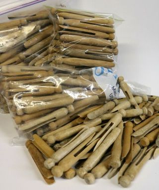 270 Wood Clothes Pins Mid 20th Century Round Wooden Clothespins Vintage