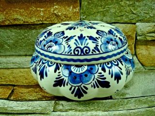 Delft Blue Vintage Hand Painted Floral Sugar Bowl With Lid Vintage