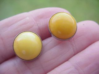 Vintage Sterling Silver Pierced Earrings With Rich Amber