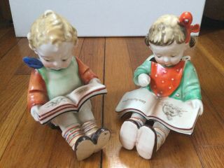 Vintage 1950’s Porcelain Boy & Girl (broken) Reading A Book Figurine Japan