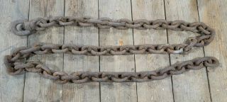 Antique Iron Ring Heavy - Duty Rusty Chain 8 Ft And 20,  Lbs Vintage Farm Tools D14