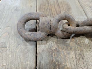 Antique Iron Ring Heavy - Duty Rusty Chain 8 ft and 20,  lbs Vintage Farm Tools D14 2