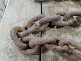 Antique Iron Ring Heavy - Duty Rusty Chain 8 ft and 20,  lbs Vintage Farm Tools D14 3