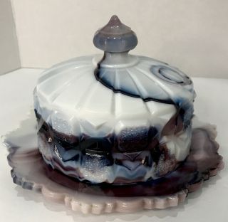 Vintage Westmoreland Purple Slag Old Quilt Butter Cheese Round Covered Dish