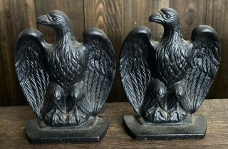Set Of Vintage Black Cast Iron Metal Eagle Bookends