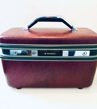 Vintage Samsonite Silhouette Burgundy Cosmetic Carry On Train Case Tray Mirror