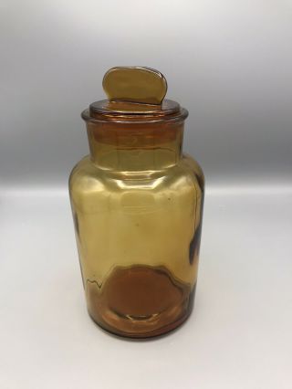 Vtg Mcm Amber Glass Apothecary Canister Storage Jar