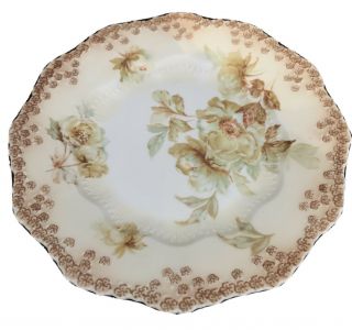 Vintage Hermann Ohme 8.  5 " Plate Porcelain China Yellow Green Roses Scrolled