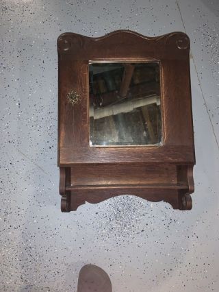 Vintage Wood Hanging Mirror Cupboard Medicine Cabinet - 23x17.  5x6.  5