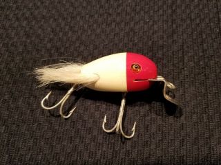 Old Vintage Antique Creek Chub Ding Bat In Red Head White Wood Glass Eye Lure