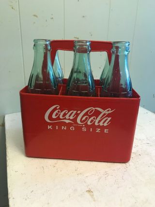 Vintage Coca - Cola Coke King Size 6½ Oz Bottles In Red Plastic 6 Pack Carrier