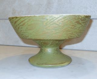 Vintage Mccoy Matte Green Sage Oval Footed Pedestal Planter Gold Wash Wood Vase