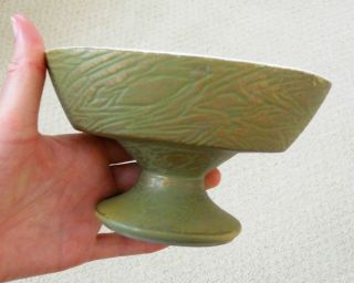 Vintage McCoy Matte Green Sage Oval Footed Pedestal Planter Gold Wash Wood Vase 2