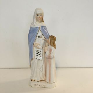 Vintage Saint Anne Religious Figurine Statue Hand Painted Ceramic Gold