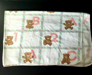 Vintage White Pastel Baby Blanket Receiving Flannel Teddy Bear Abc 123 Security