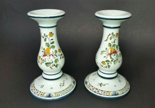 Vtg Decor Rouen Fait Main 2 Floral Porcelain Hand Painted Candle Sticks 6 1/8 "