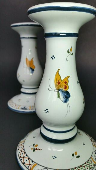 VTG Decor Rouen Fait Main 2 Floral Porcelain Hand Painted Candle Sticks 6 1/8 