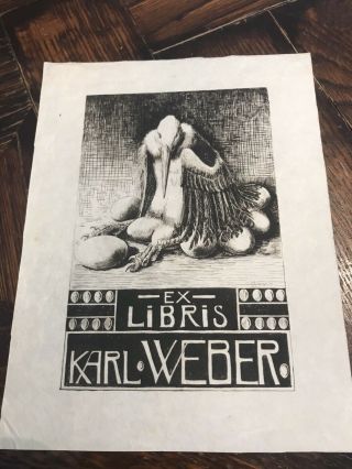 Antique 1909 Litho Print Ex Libris Bookplate By C.  Huchammer? Art Nouveau Period