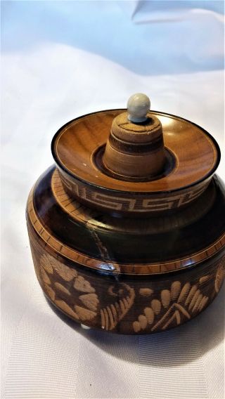 Vintage Turned Wood Trinket Box with Carved Designs 3
