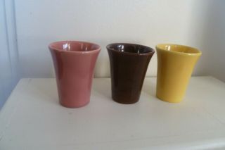 Vintage Bauer Pottery Mission Moderne - Brown & Pink & Yellow (3) Tumblers -
