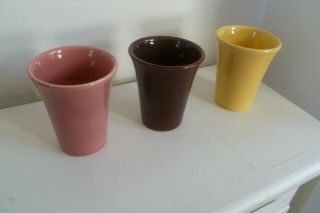 Vintage Bauer Pottery Mission Moderne - Brown & Pink & Yellow (3) Tumblers - 2