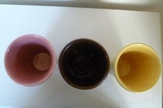 Vintage Bauer Pottery Mission Moderne - Brown & Pink & Yellow (3) Tumblers - 3