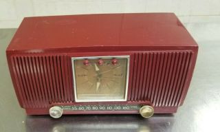 Vintage Red Plastic Ge General Electric Radio Alarm Clock Model 574 For Rebuild