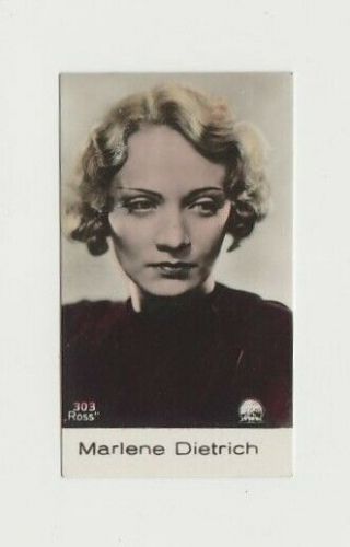 Marlene Dietrich Vintage 1932 De Beukelaer Film Stars Small Trading Card 303