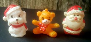 Vintage Blow Mold Mini Christmas Dog Santa Bear Light Covers 3 Piece