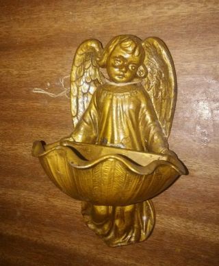 Antique Religious Angel Water Font Vintage Cast Iron