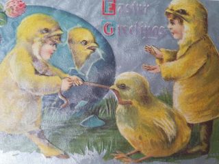 Vintage Postcard Easter Clapsaddle Kids Dressed As Chicks Anthropomorphic 1
