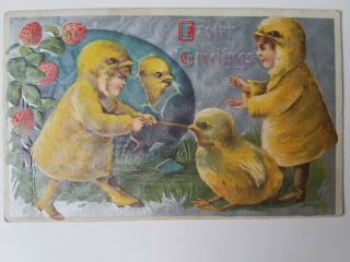 Vintage Postcard Easter Clapsaddle Kids Dressed as Chicks Anthropomorphic 1 2