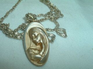 Vintage Virgin Mary Madonna Pendant Necklace In Gift Box